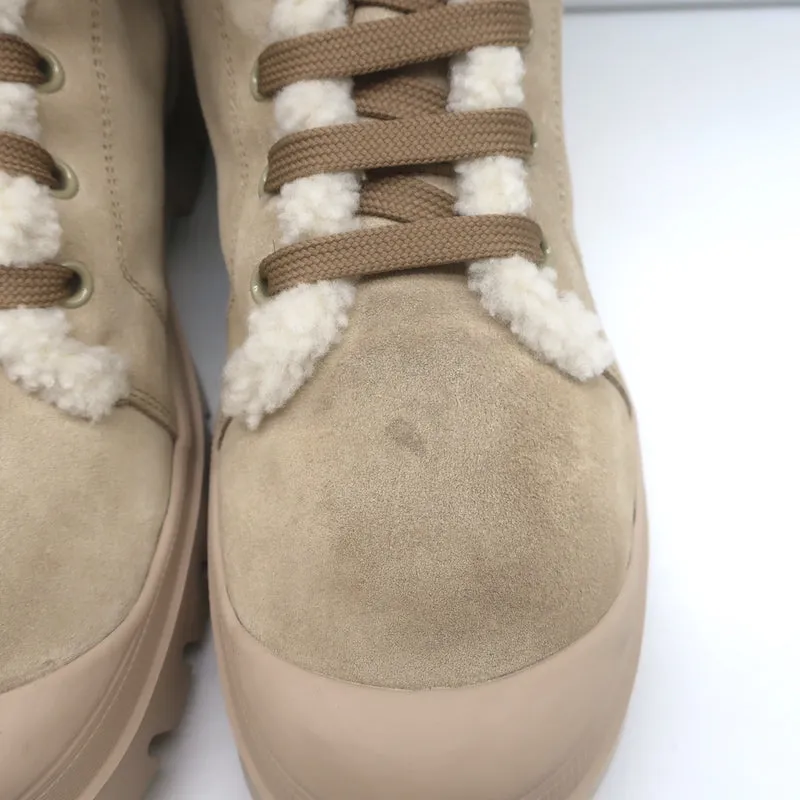 Roger Vivier Walky Viv Crystal Buckle Shearling Boots Beige Suede Size 38.5