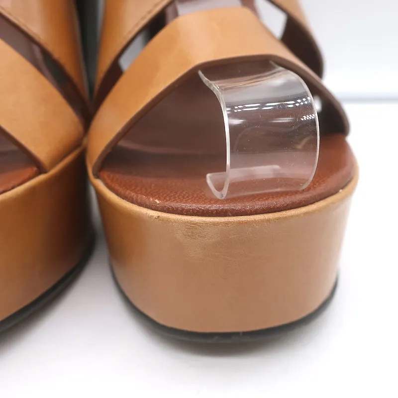 See By Chloe Crisscross Platform Sandals Brown Leather Size 39 Slingback Heels
