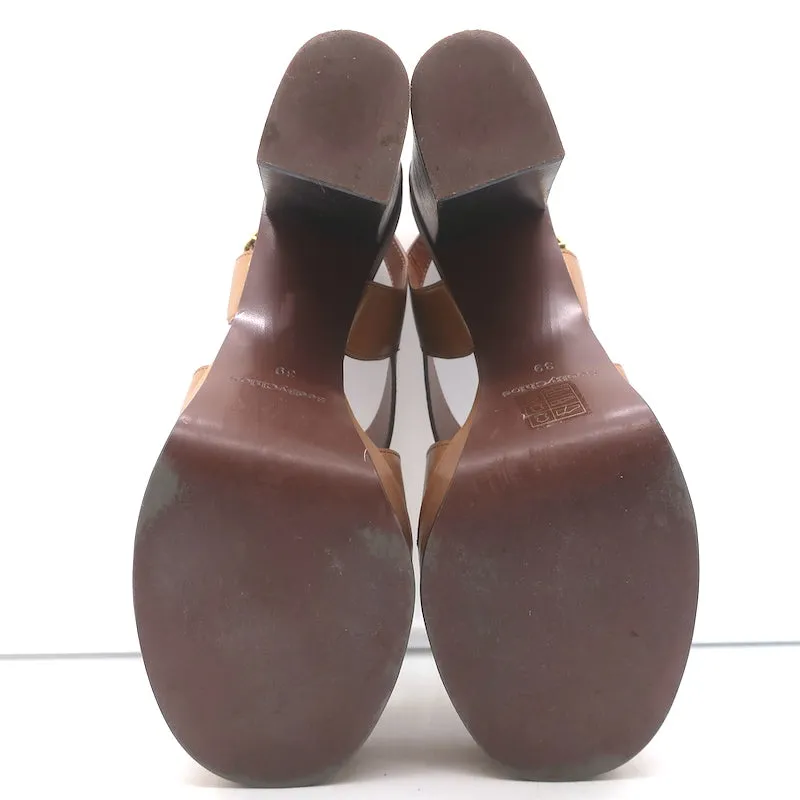 See By Chloe Crisscross Platform Sandals Brown Leather Size 39 Slingback Heels
