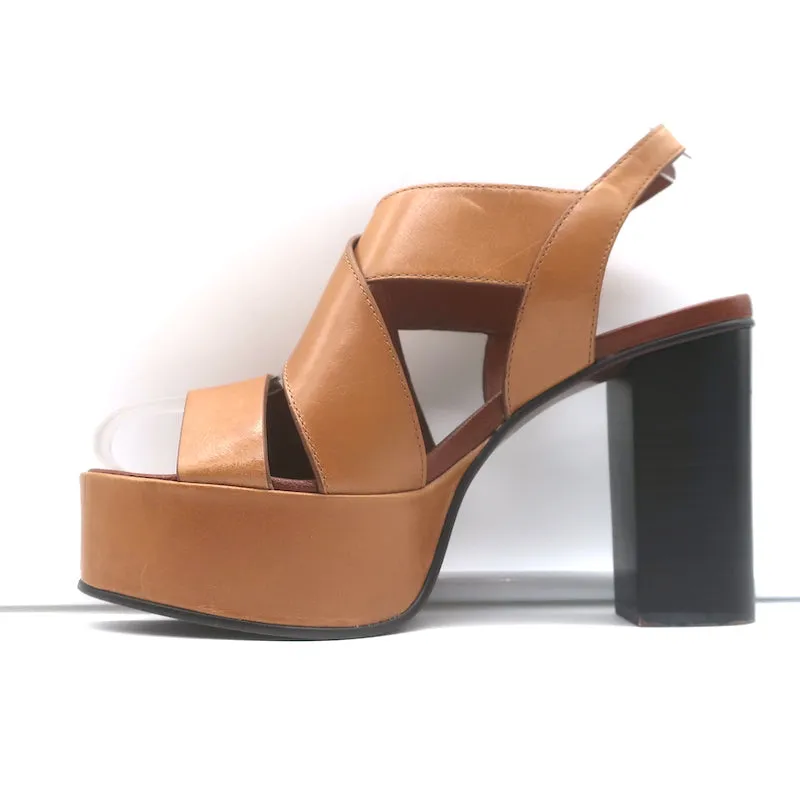 See By Chloe Crisscross Platform Sandals Brown Leather Size 39 Slingback Heels