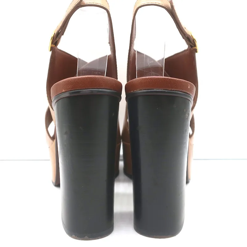 See By Chloe Crisscross Platform Sandals Brown Leather Size 39 Slingback Heels