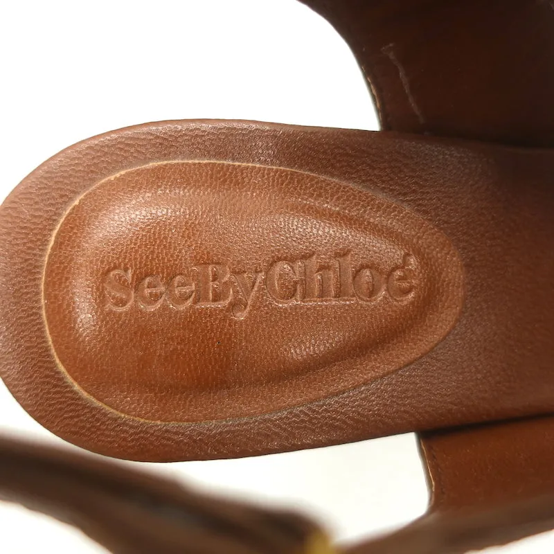 See By Chloe Crisscross Platform Sandals Brown Leather Size 39 Slingback Heels