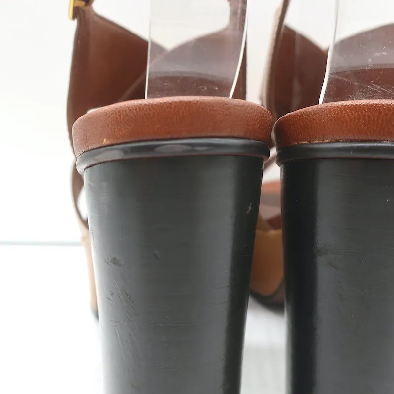 See By Chloe Crisscross Platform Sandals Brown Leather Size 39 Slingback Heels