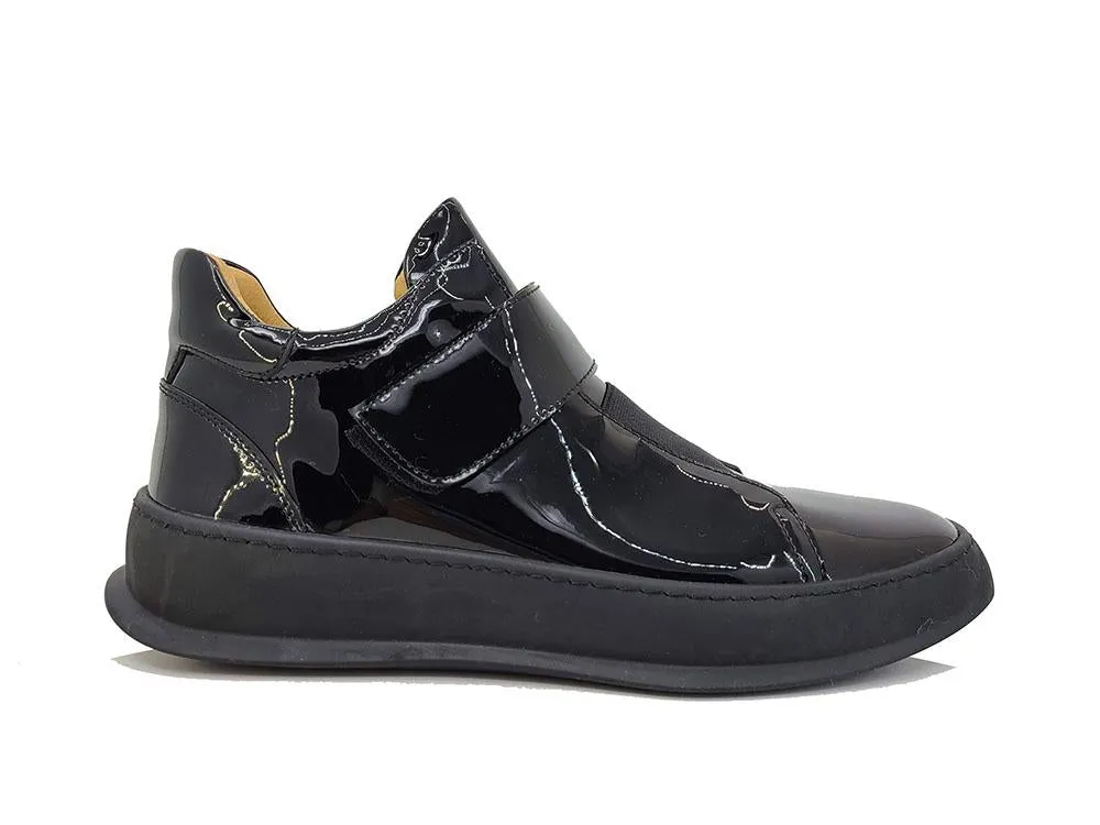 Shiny Calfskin High Top Sneaker Black