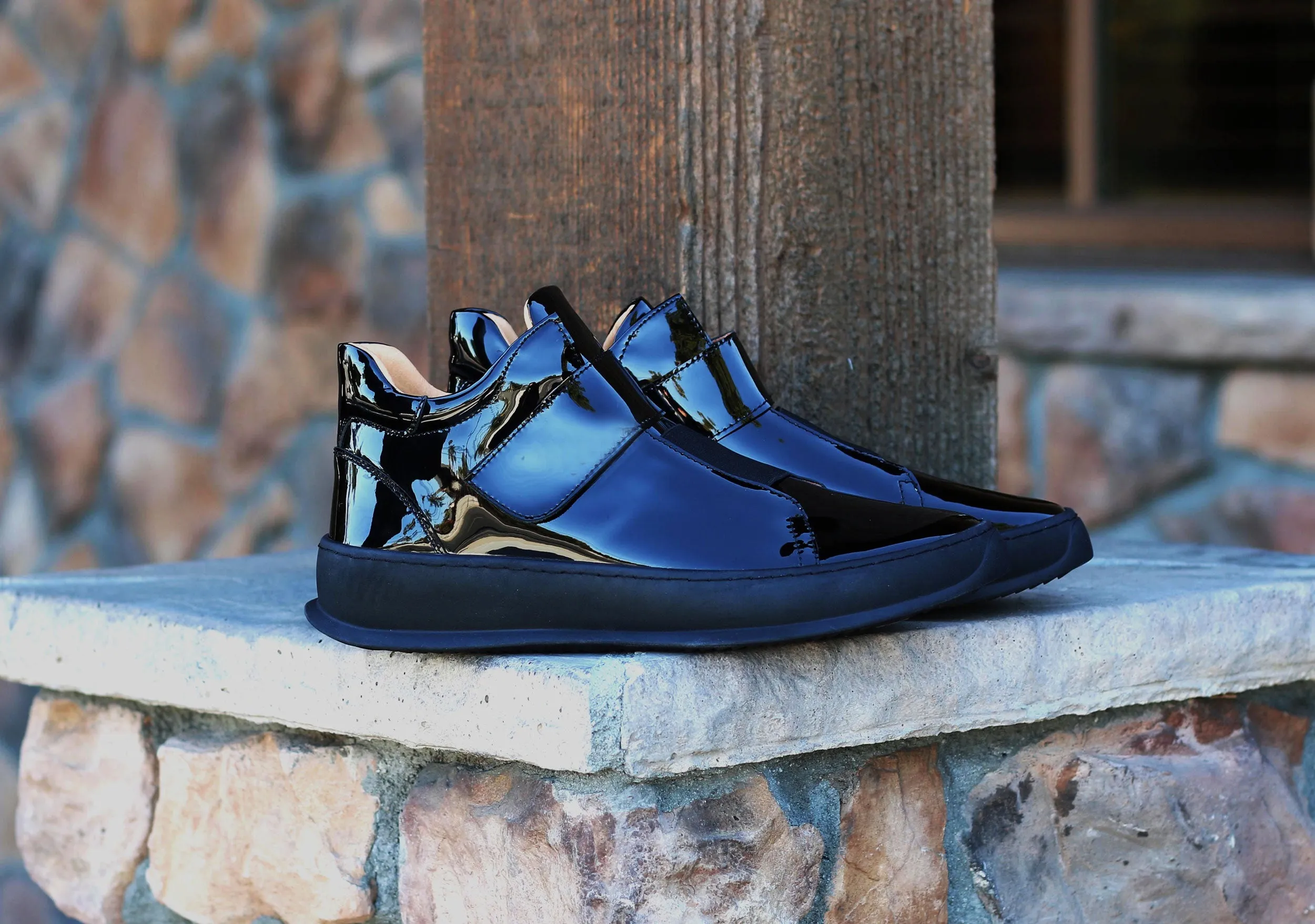 Shiny Calfskin High Top Sneaker Black