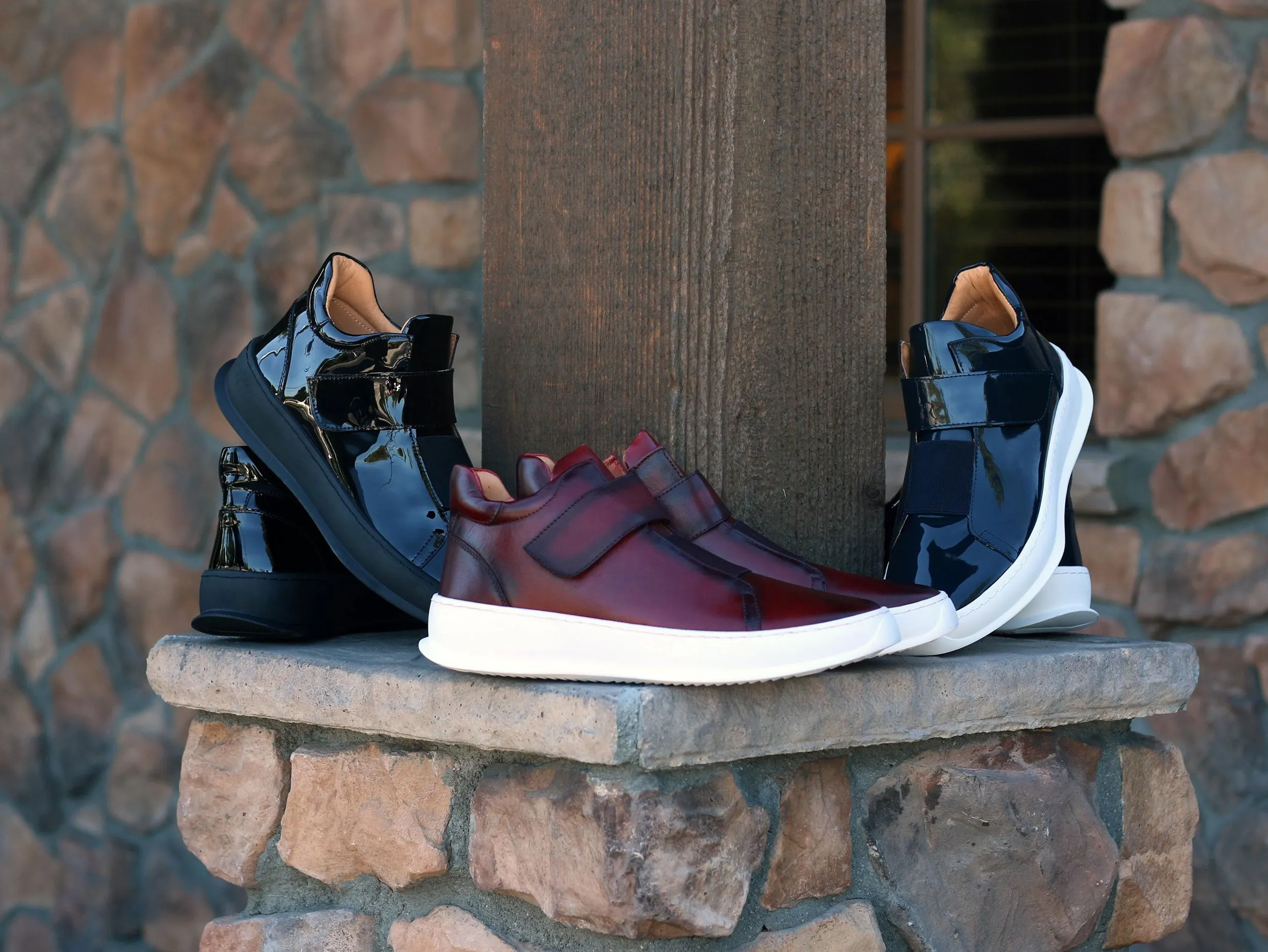 Shiny Calfskin High Top Sneaker Black
