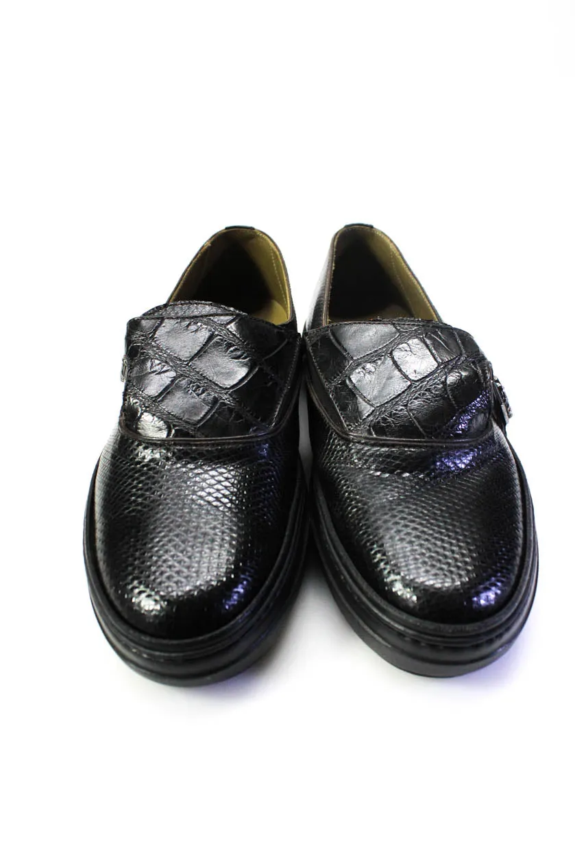 Tardini Mens Genuine Python Snakeskin Buckle Loafers Moccasins Black