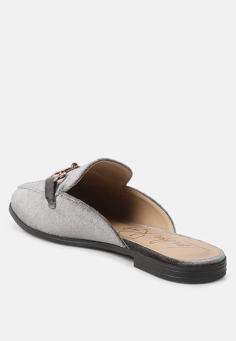 velvet buckled flat mules