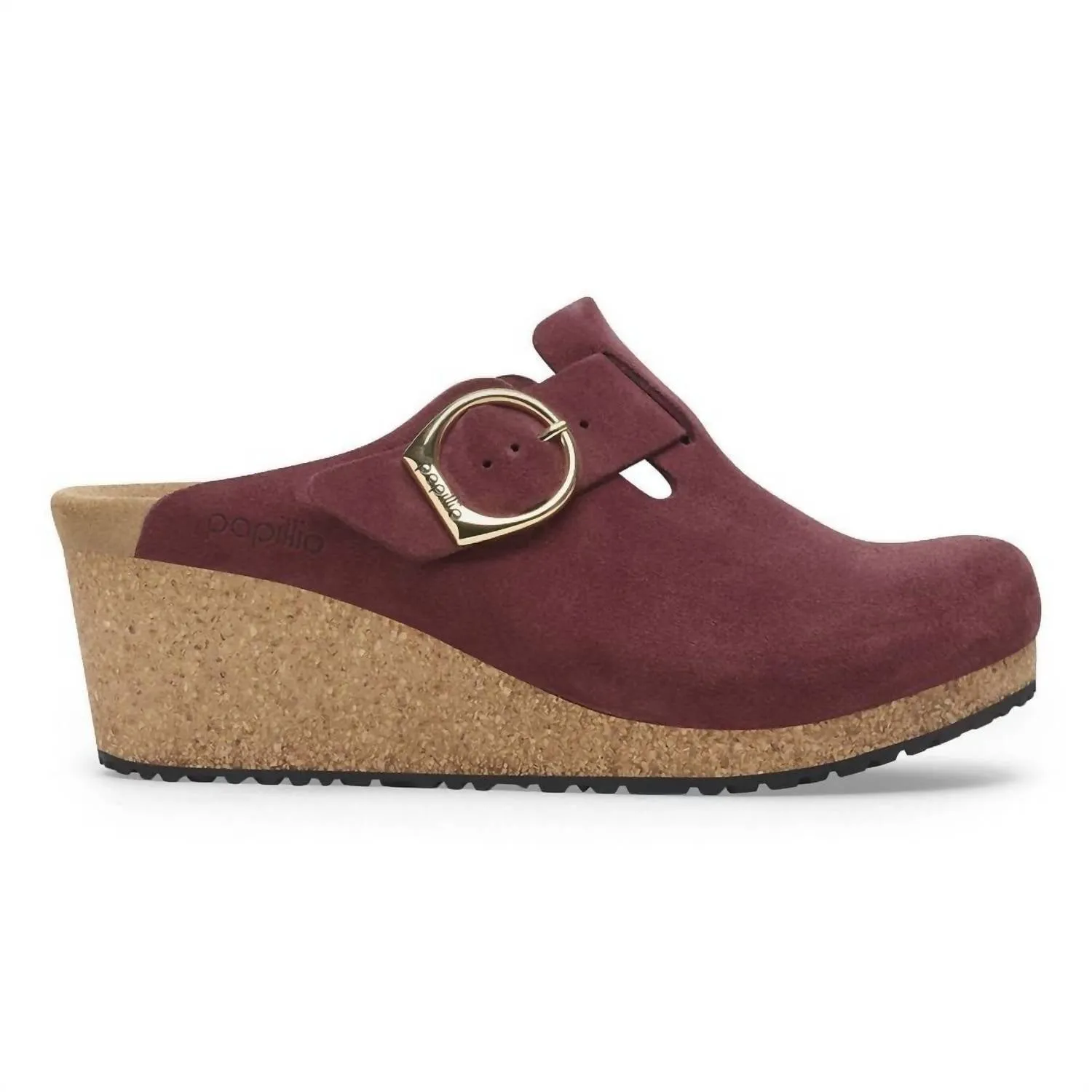 Women's Fanny Ring Buckle Suede Leather Clog - Medium/narrow In Berry Crush