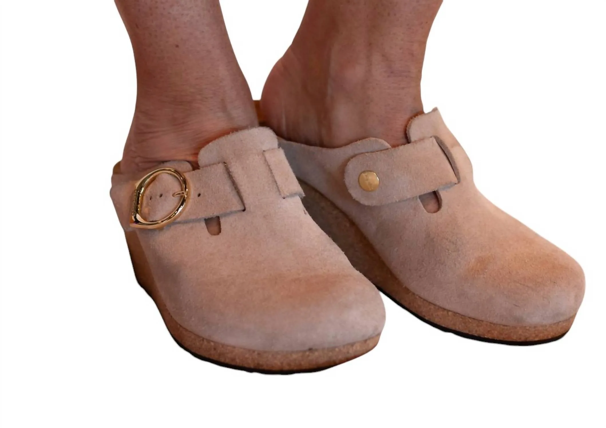 Women's Fanny Ring-Buckle Suede Wedge Clogs In Warm Sand