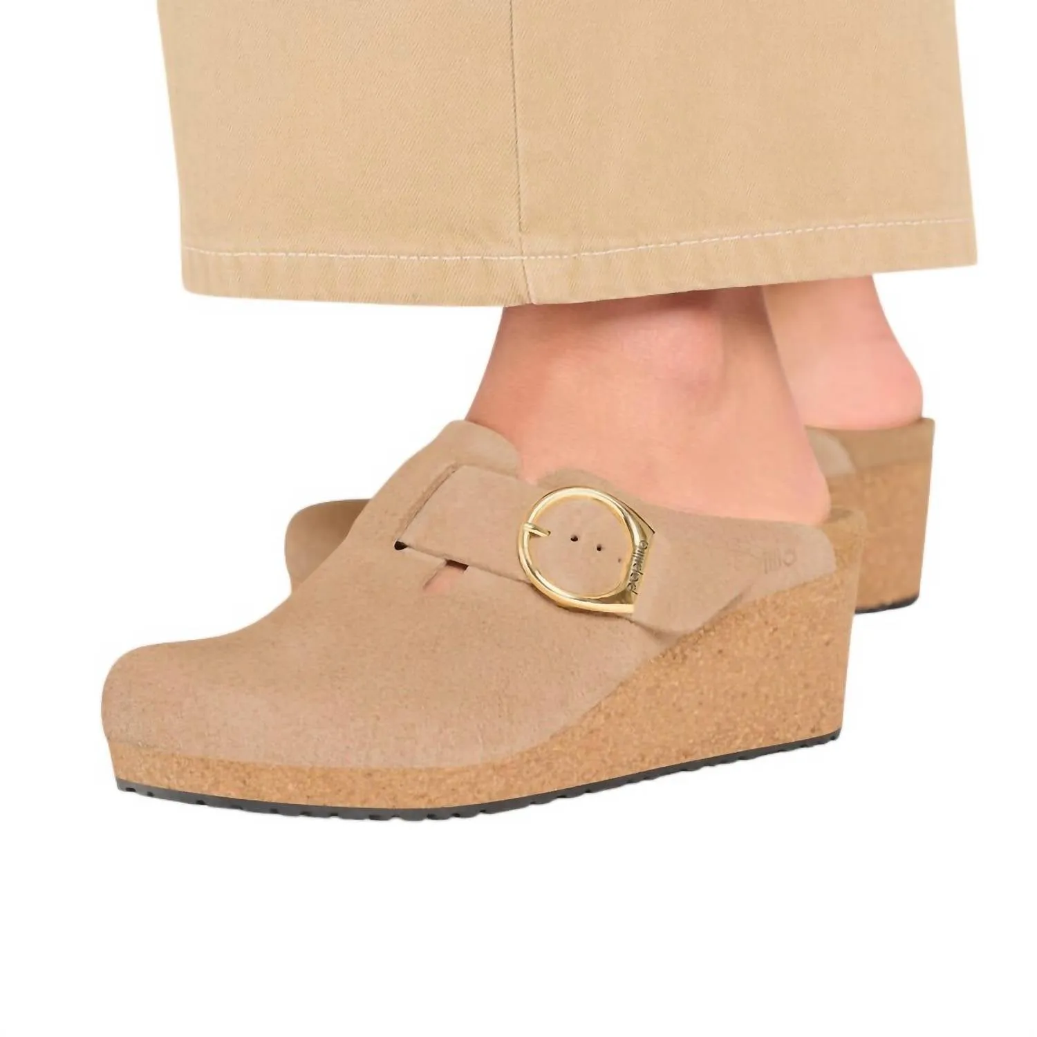Women's Fanny Ring-Buckle Suede Wedge Clogs In Warm Sand