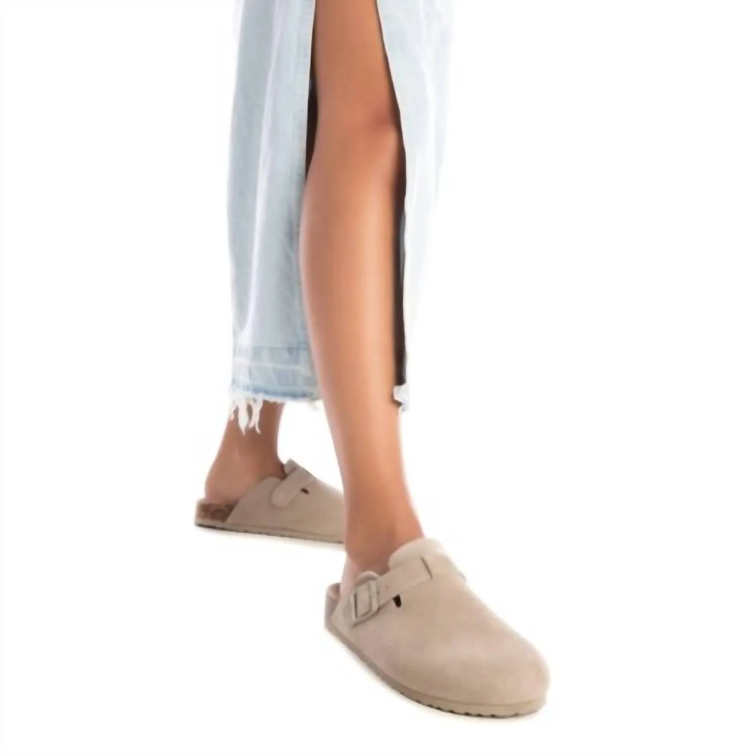 Women's Suede Clogs In Beige