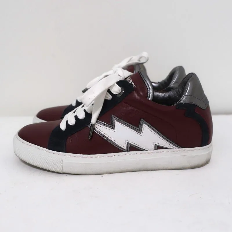 Zadig & Voltaire ZV1747 Flash Low Top Sneakers Burgundy Leather Size 36