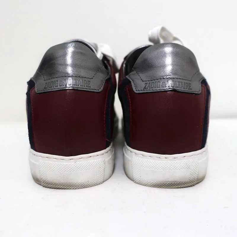 Zadig & Voltaire ZV1747 Flash Low Top Sneakers Burgundy Leather Size 36