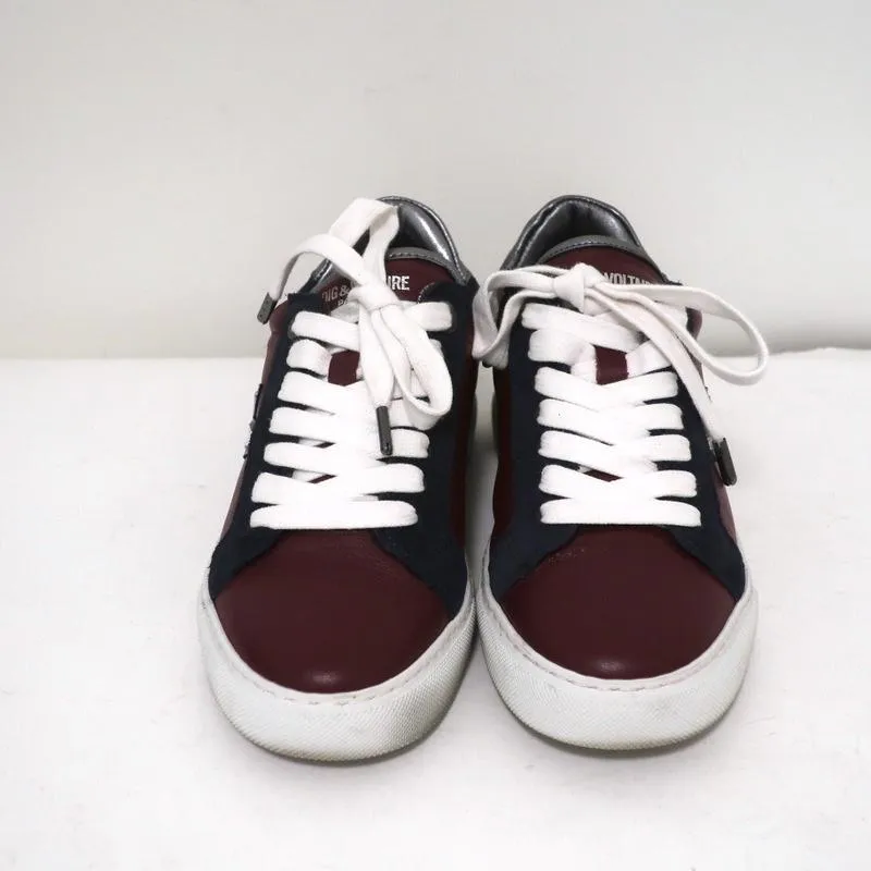 Zadig & Voltaire ZV1747 Flash Low Top Sneakers Burgundy Leather Size 36