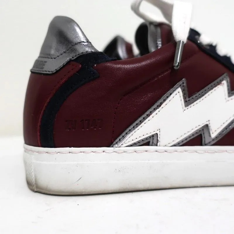 Zadig & Voltaire ZV1747 Flash Low Top Sneakers Burgundy Leather Size 36