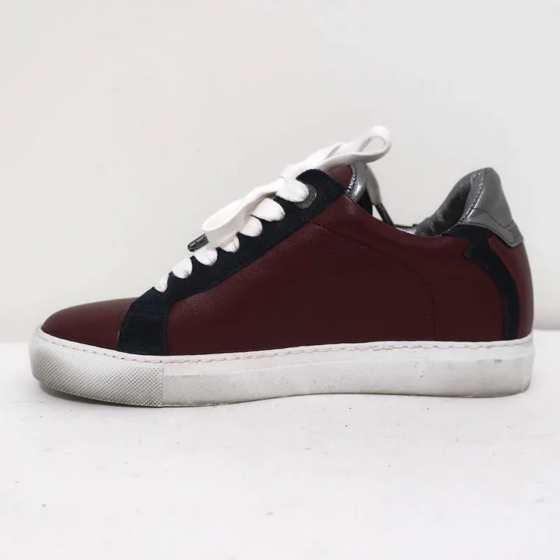 Zadig & Voltaire ZV1747 Flash Low Top Sneakers Burgundy Leather Size 36