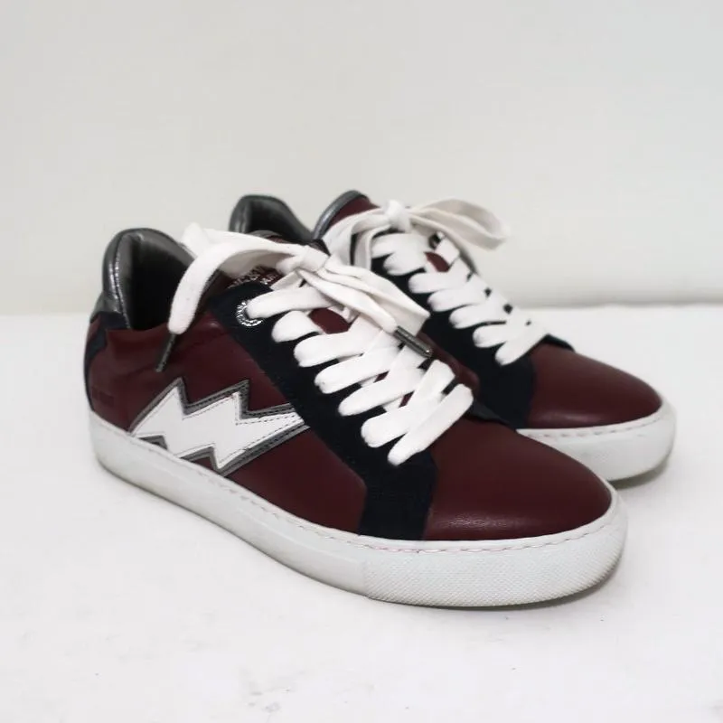 Zadig & Voltaire ZV1747 Flash Low Top Sneakers Burgundy Leather Size 36
